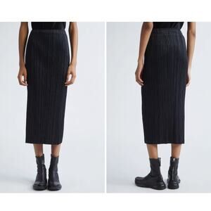Issey Miyake Pleats Please Midi SKirt sz 3 Black Elastic Waist Made in Japan